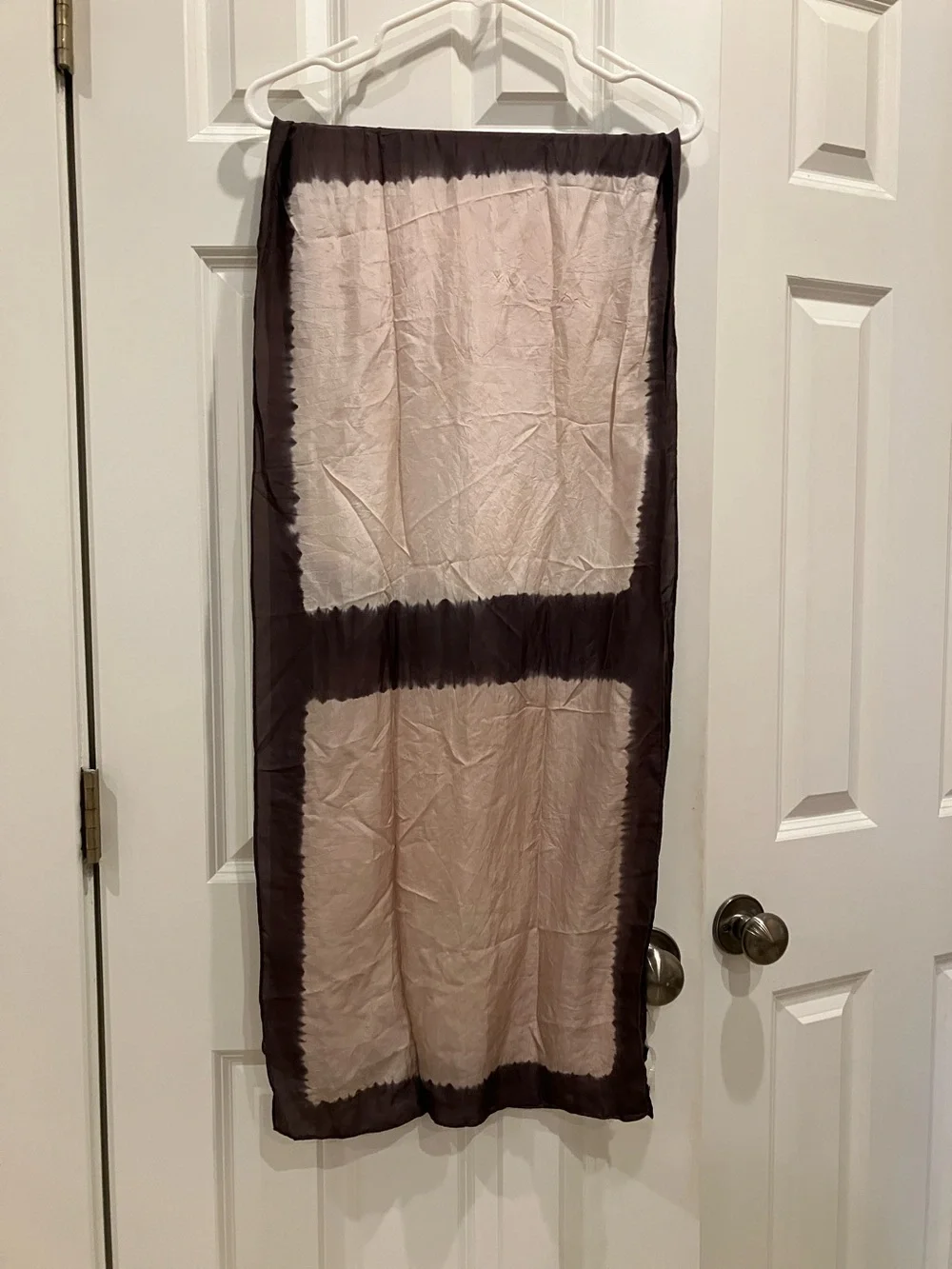 Eileen Fisher Two-Tone Pink Tan and Dark Brown Silk Scarf Made in Japan